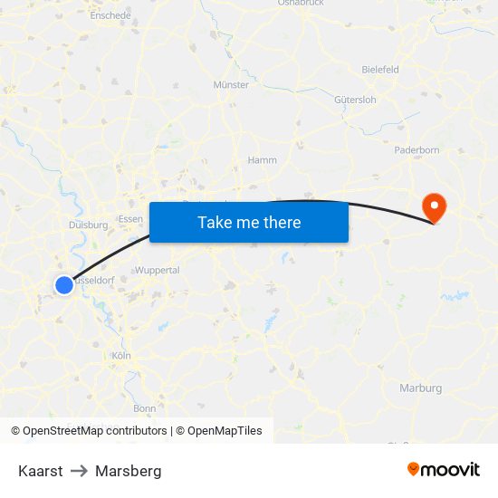 Kaarst to Marsberg map