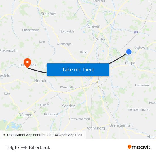 Telgte to Billerbeck map