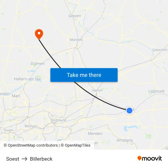 Soest to Billerbeck map