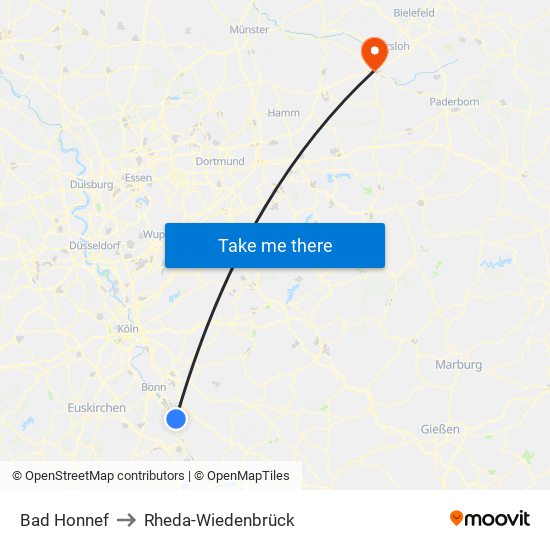 Bad Honnef to Rheda-Wiedenbrück map