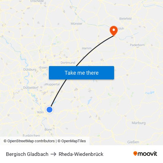 Bergisch Gladbach to Rheda-Wiedenbrück map