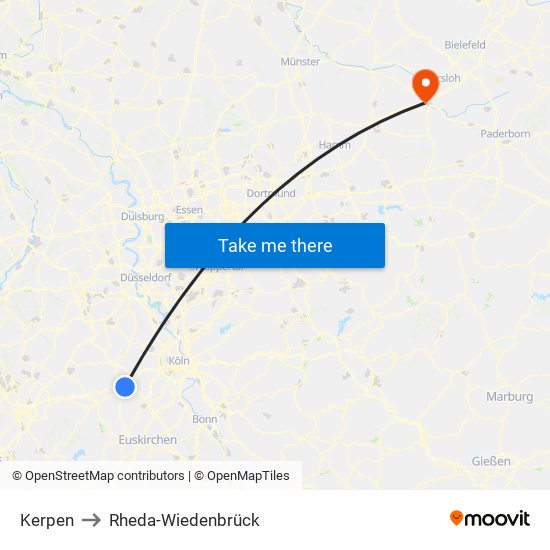 Kerpen to Rheda-Wiedenbrück map