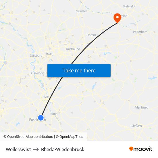 Weilerswist to Rheda-Wiedenbrück map