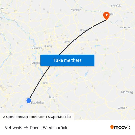Vettweiß to Rheda-Wiedenbrück map
