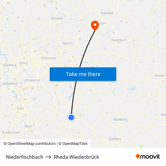 Niederfischbach to Rheda-Wiedenbrück map