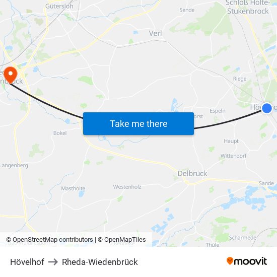 Hövelhof to Rheda-Wiedenbrück map