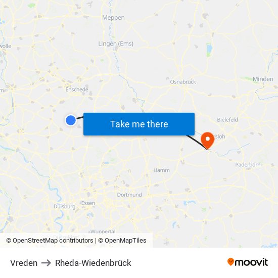 Vreden to Rheda-Wiedenbrück map
