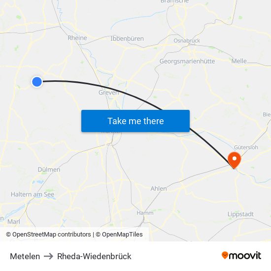 Metelen to Rheda-Wiedenbrück map