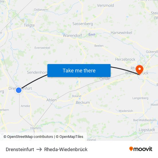 Drensteinfurt to Rheda-Wiedenbrück map