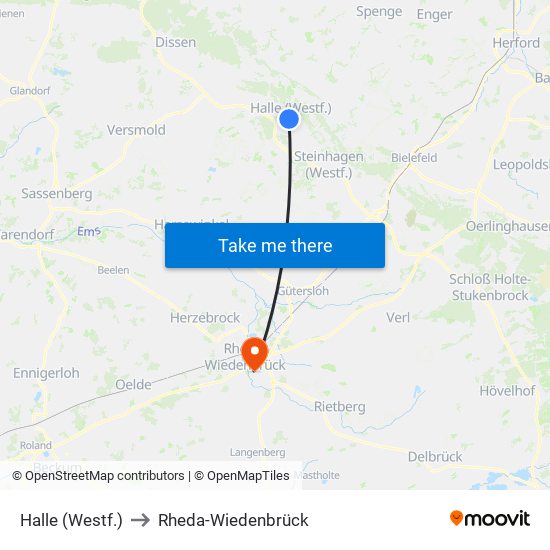 Halle (Westf.) to Rheda-Wiedenbrück map