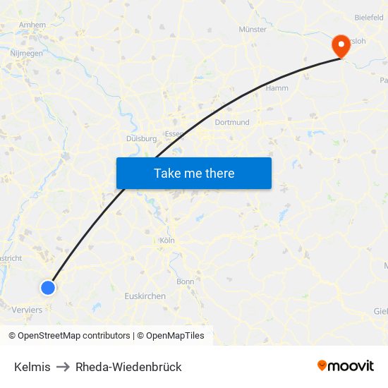 Kelmis to Rheda-Wiedenbrück map