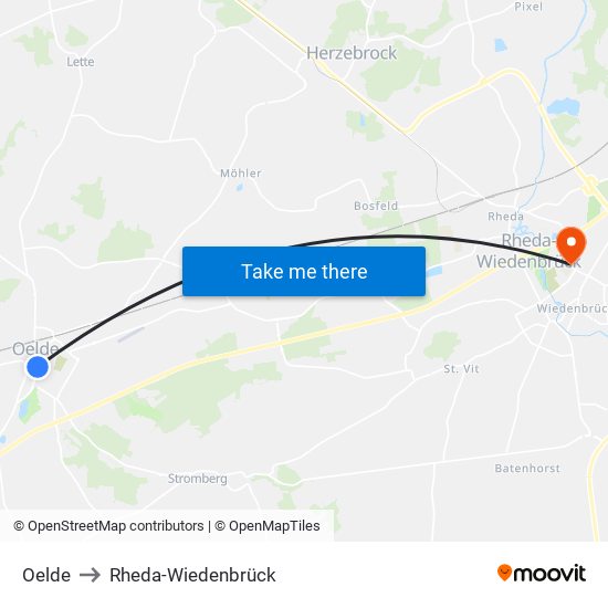 Oelde to Rheda-Wiedenbrück map
