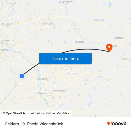 Geldern to Rheda-Wiedenbrück map