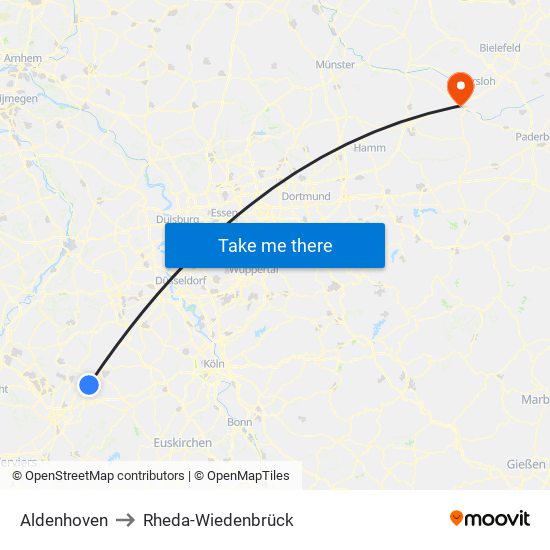 Aldenhoven to Rheda-Wiedenbrück map