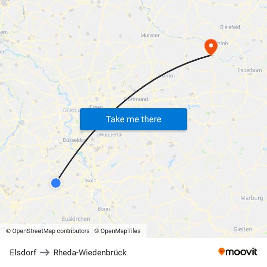 Elsdorf to Rheda-Wiedenbrück map