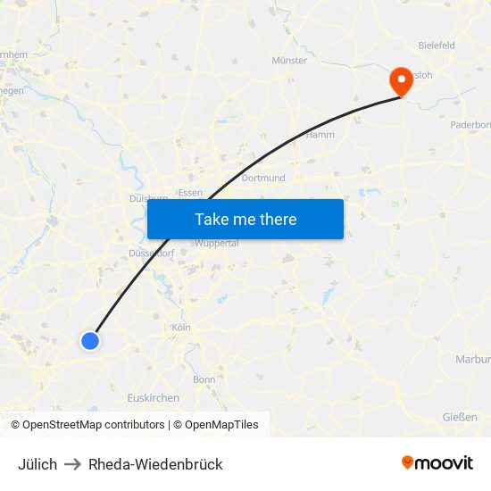 Jülich to Rheda-Wiedenbrück map