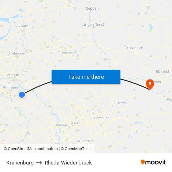 Kranenburg to Rheda-Wiedenbrück map