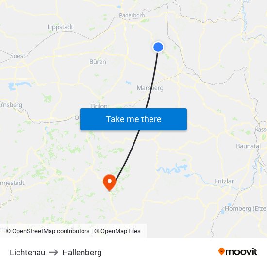 Lichtenau to Hallenberg map