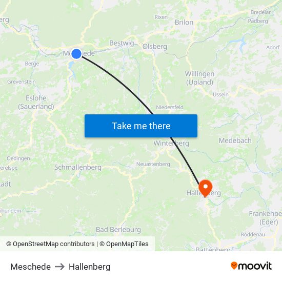 Meschede to Hallenberg map