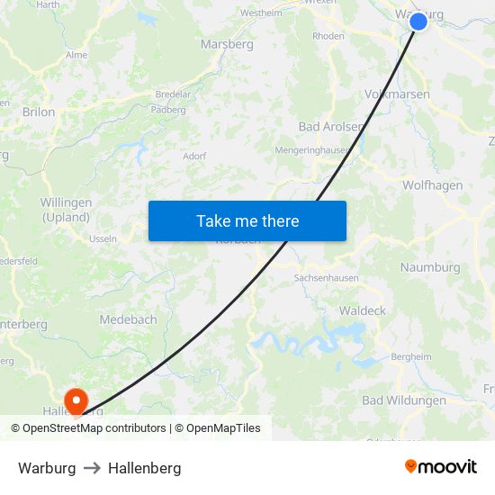 Warburg to Hallenberg map