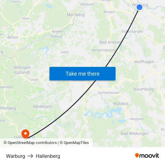 Warburg to Hallenberg map