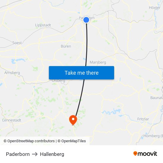 Paderborn to Hallenberg map