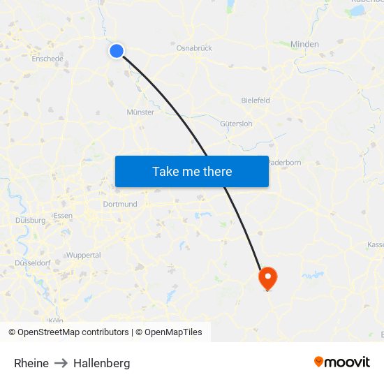 Rheine to Hallenberg map