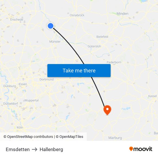 Emsdetten to Hallenberg map