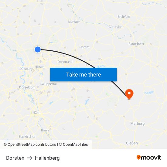 Dorsten to Hallenberg map