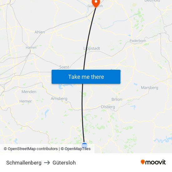 Schmallenberg to Gütersloh map