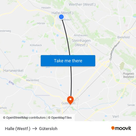 Halle (Westf.) to Gütersloh map