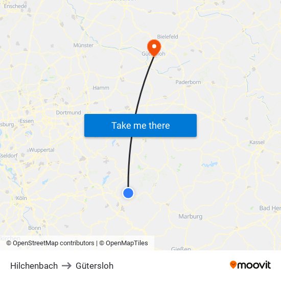 Hilchenbach to Gütersloh map