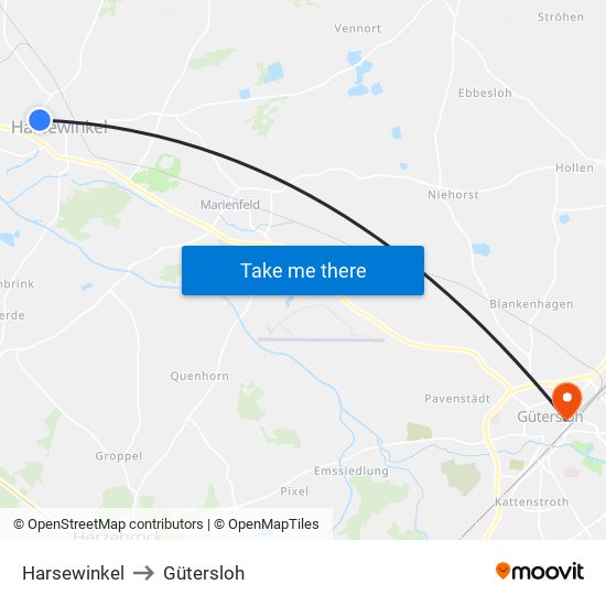 Harsewinkel to Gütersloh map