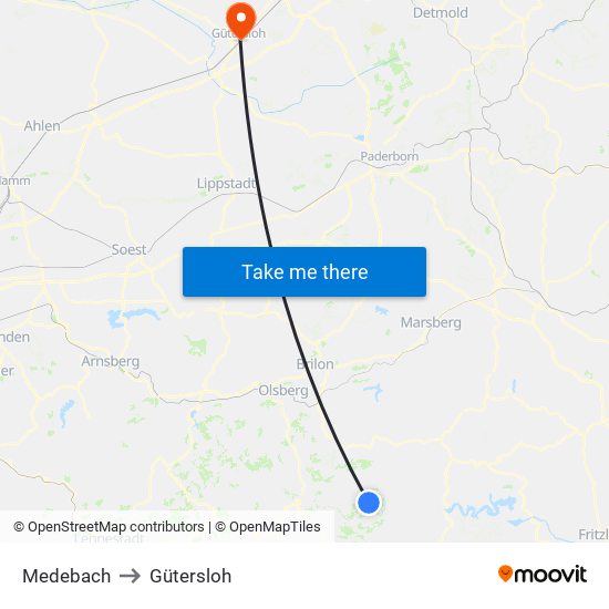 Medebach to Gütersloh map