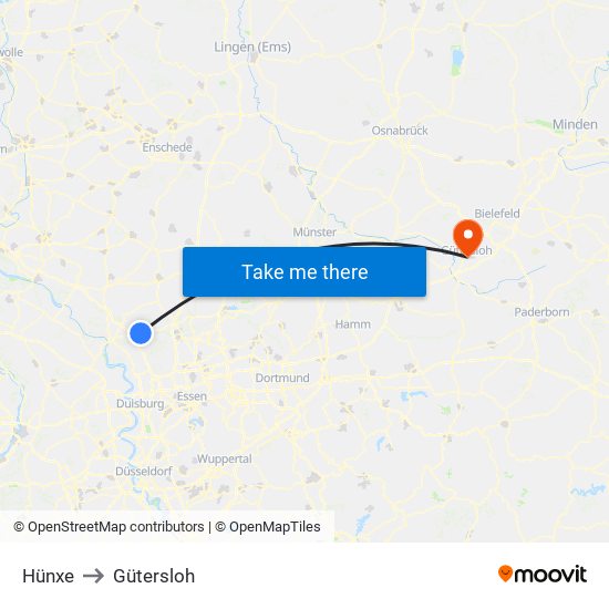 Hünxe to Gütersloh map
