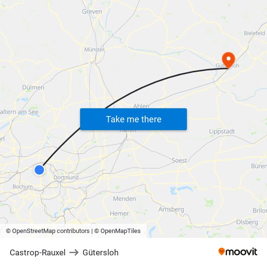 Castrop-Rauxel to Gütersloh map