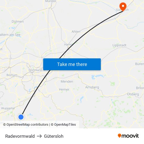 Radevormwald to Gütersloh map