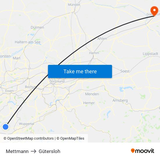 Mettmann to Gütersloh map