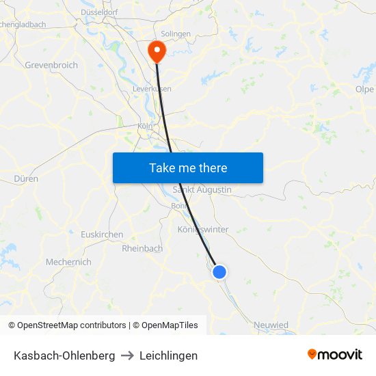 Kasbach-Ohlenberg to Leichlingen map