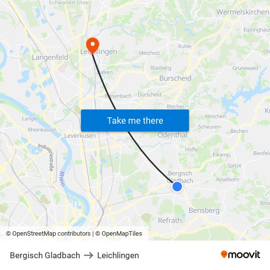 Bergisch Gladbach to Leichlingen map