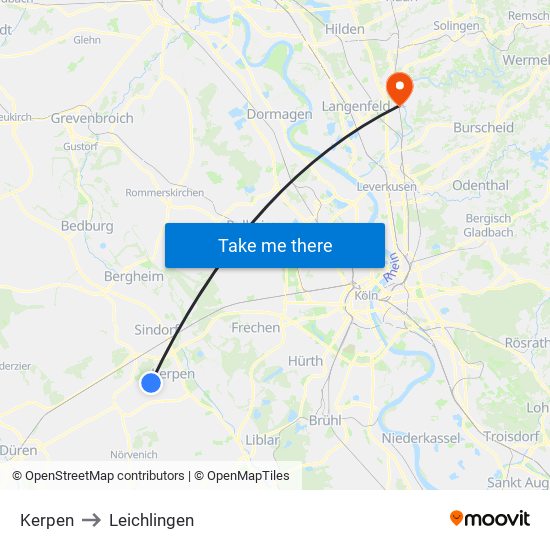 Kerpen to Leichlingen map