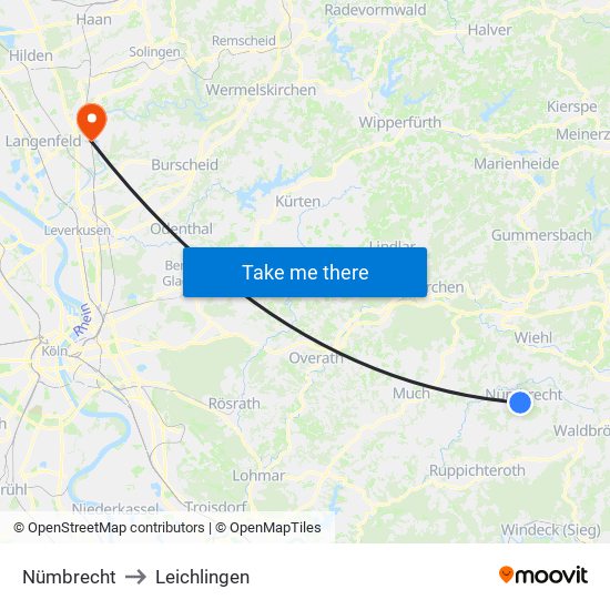 Nümbrecht to Leichlingen map