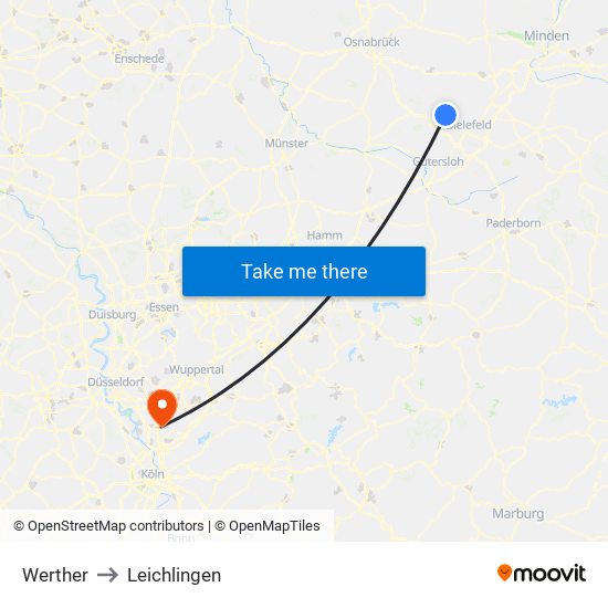 Werther to Leichlingen map