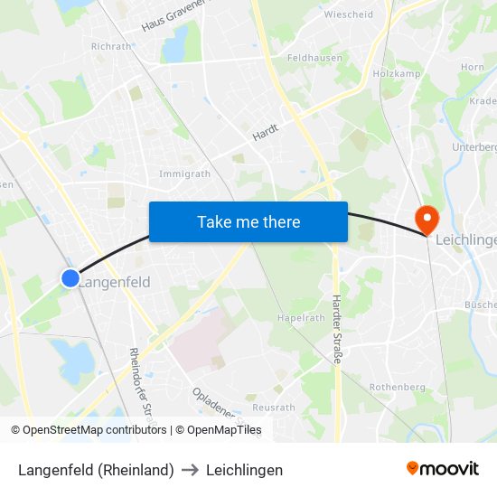 Langenfeld (Rheinland) to Leichlingen map