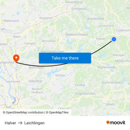 Halver to Leichlingen map