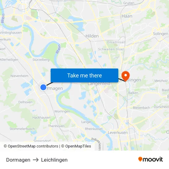 Dormagen to Leichlingen map