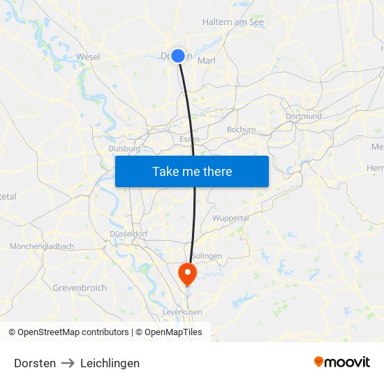 Dorsten to Leichlingen map