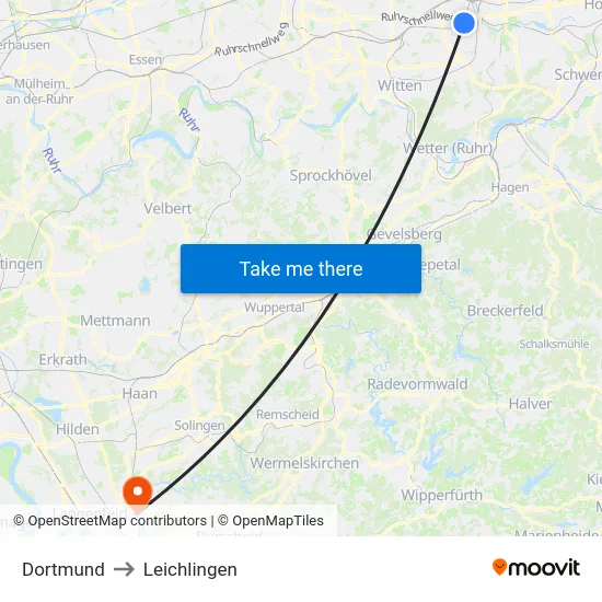Dortmund to Leichlingen map