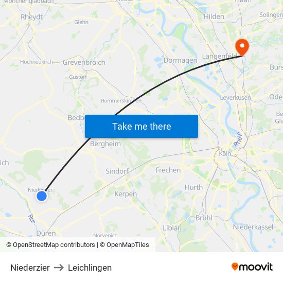 Niederzier to Leichlingen map