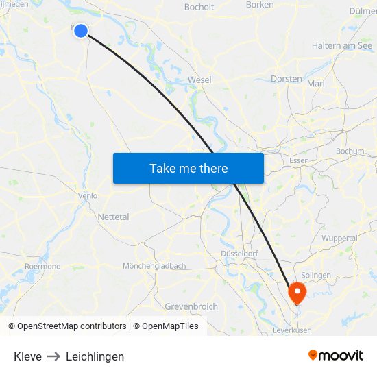 Kleve to Leichlingen map